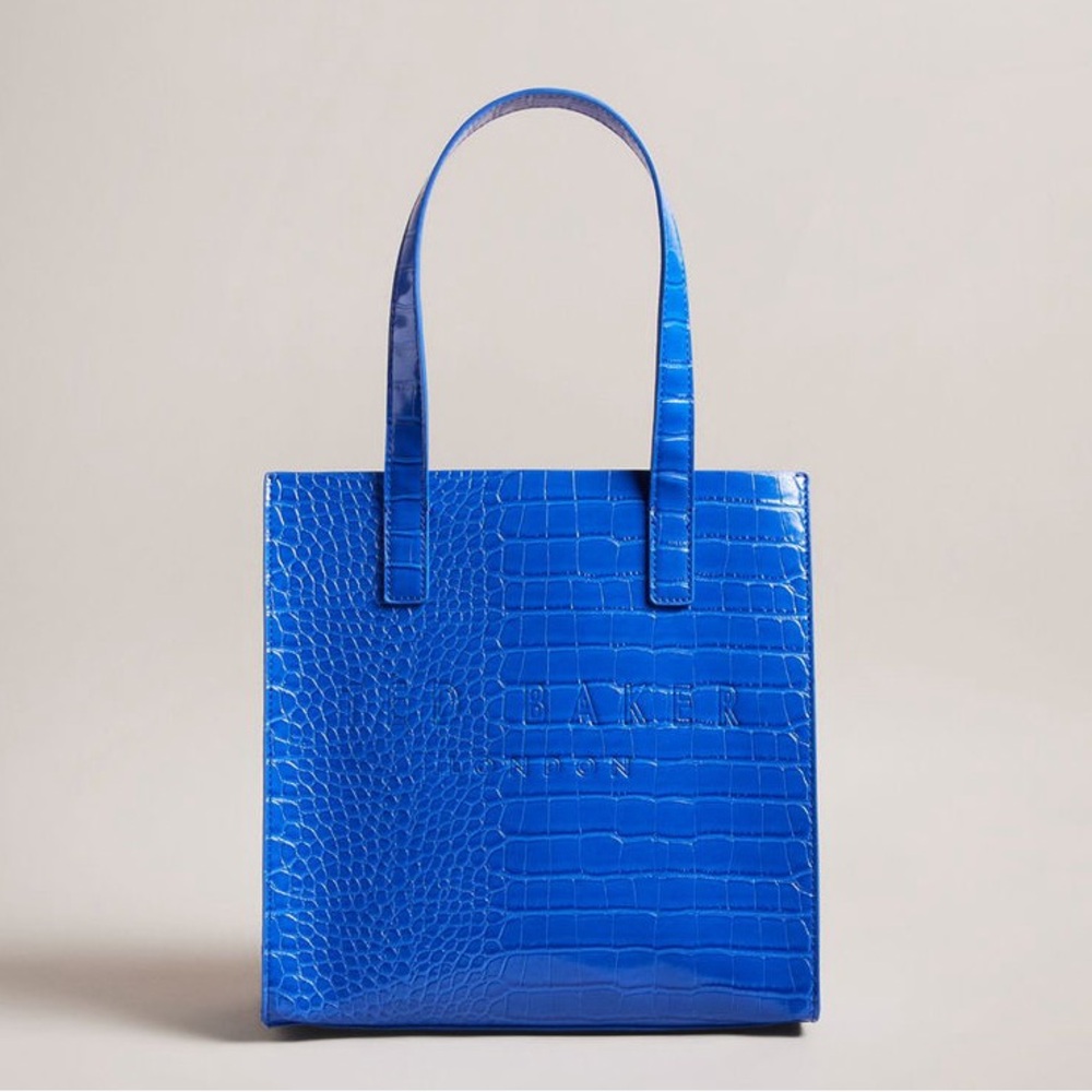 TED BAKER CROC IMITATION SMALL ICON SHOULDER TOTE BAG - Bright Blue